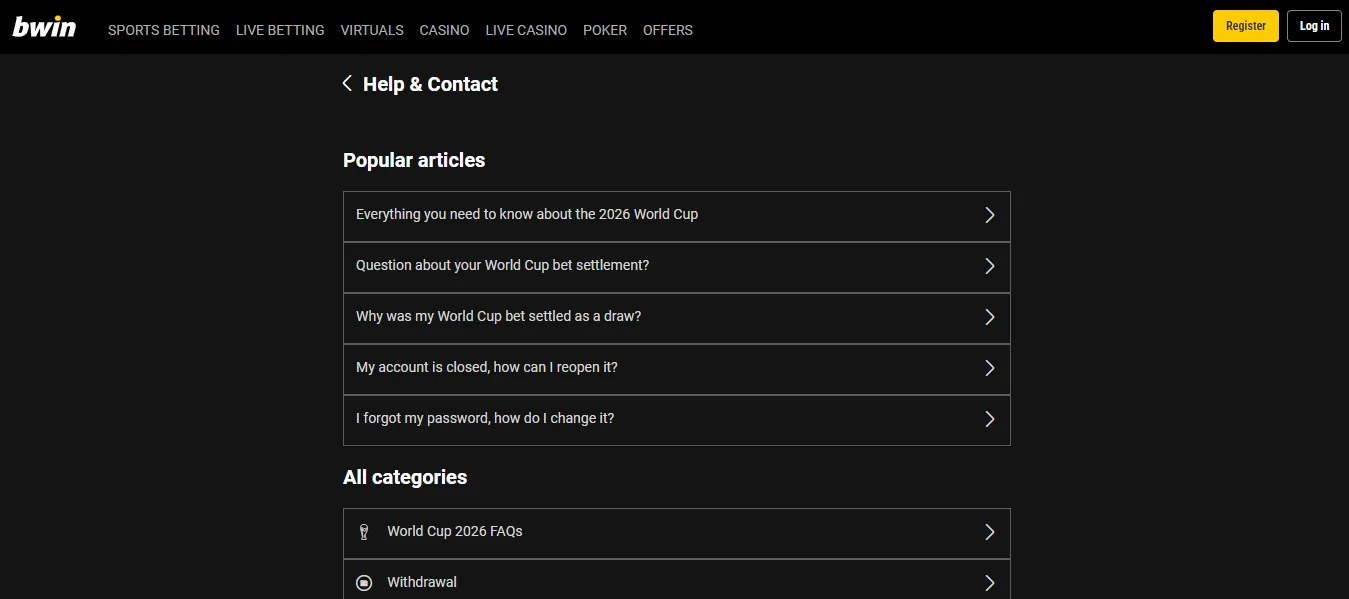 Screenshot of Bwin's live chat support window