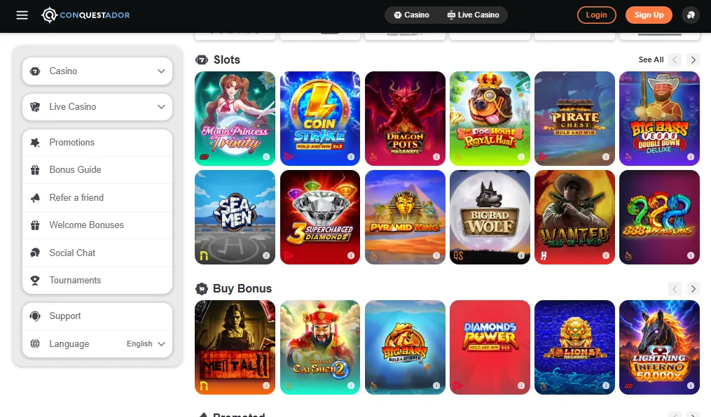 Screenshot of Conquestador's games lobby