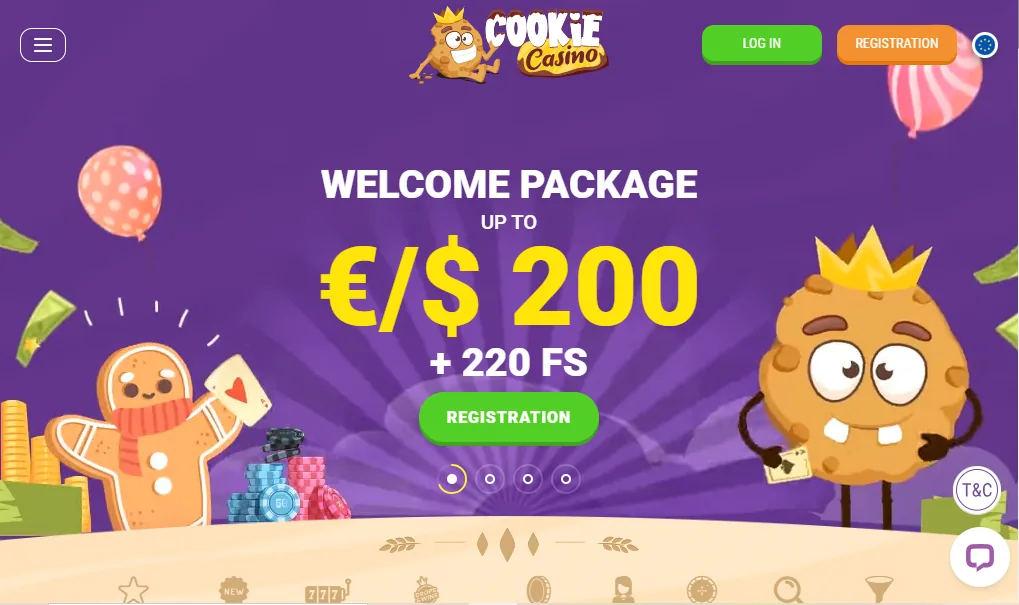 Screenshot of Cookie Casino's homepage