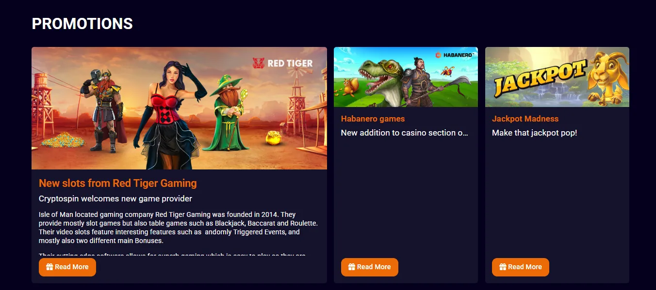 Screenshot of Cryptospin's welcome bonus offer