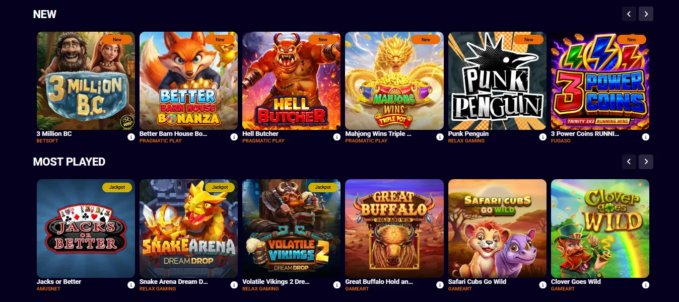 Screenshot of Cryptospin's games lobby