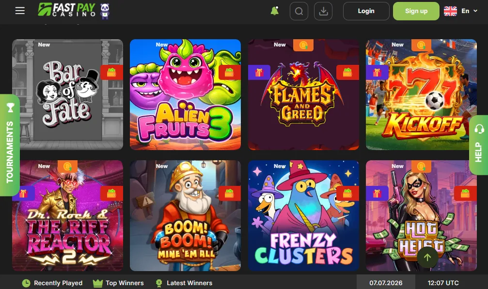 Screenshot of Fastpay's games lobby