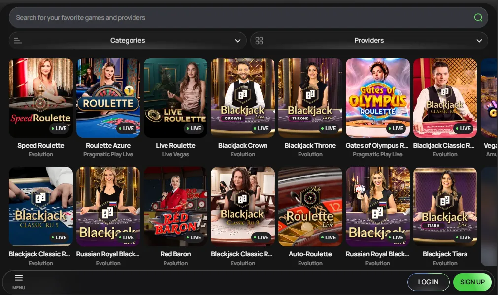 Screenshot of Flagman Casino's games lobby