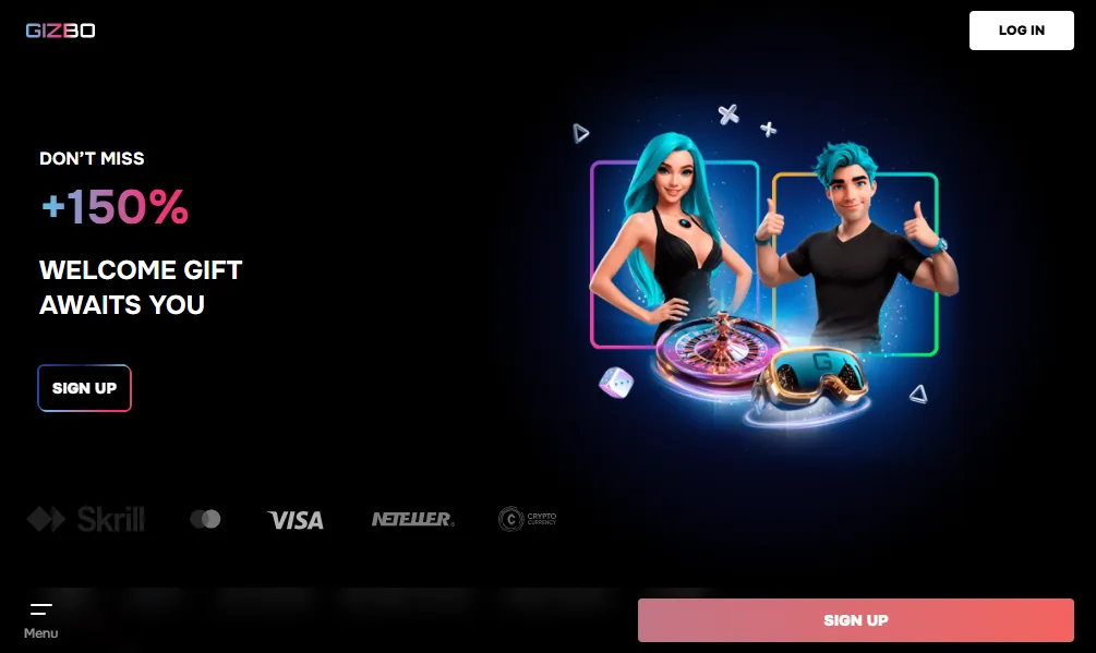 Screenshot of Gizbo's homepage