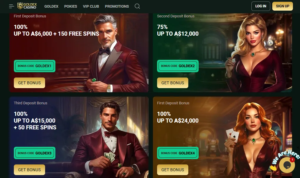 Screenshot of Goldex Casino's welcome bonus offer