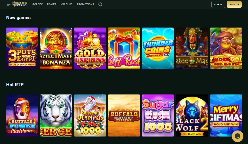 Screenshot of Goldex Casino's games lobby