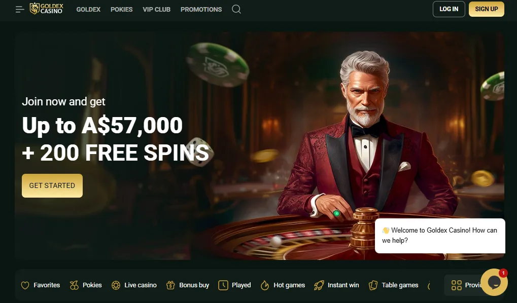 Screenshot of Goldex Casino's homepage