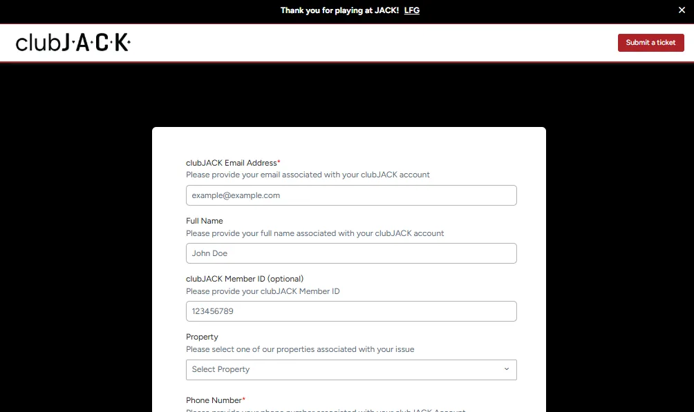 Screenshot of Jack Casino Ohio's live chat support window