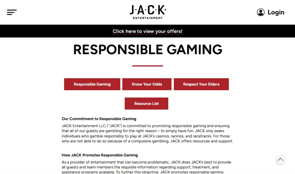 Screenshot of Jack Casino Ohio's responsible-gambling tools