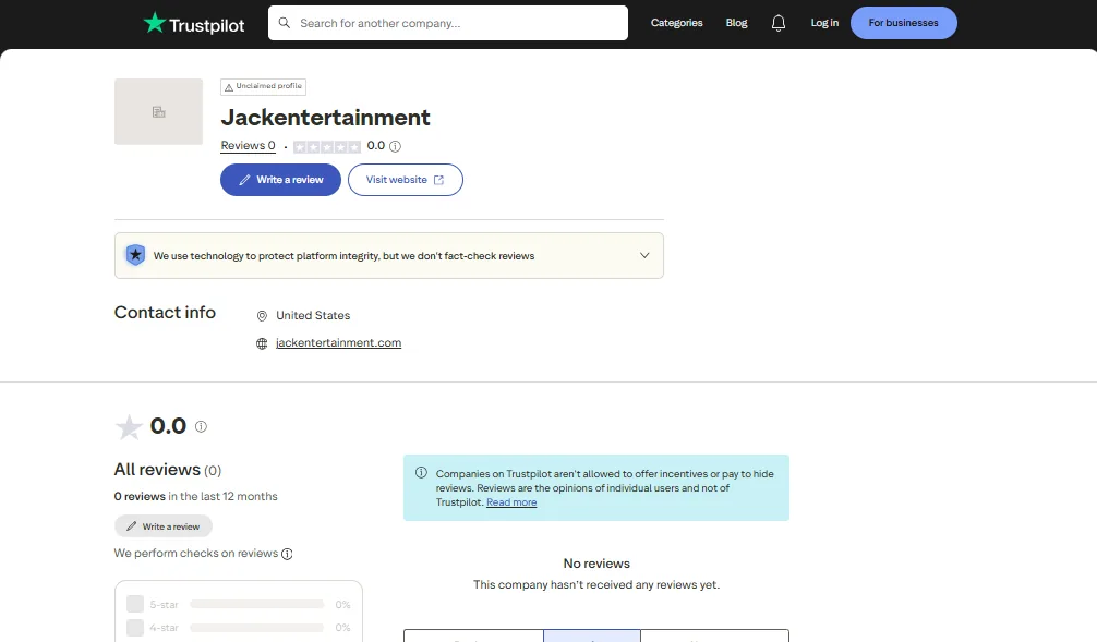 Screenshot of Jack Casino Ohio's Trustpilot rating overview