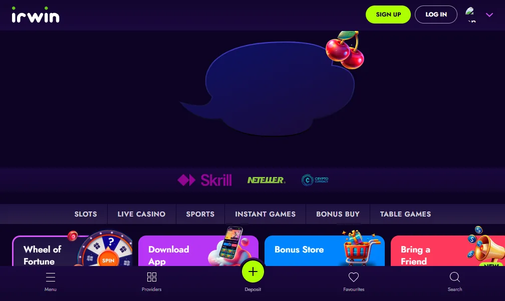 Screenshot of Irwin's homepage