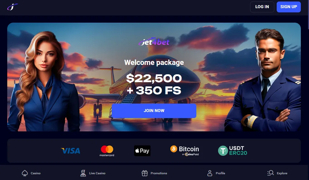 Screenshot of Jet4Bet's homepage