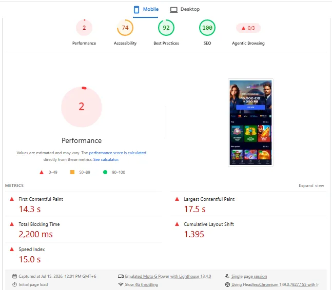 Screenshot of Jet4Bet's mobile site