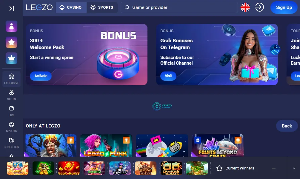Screenshot of Legzo's welcome bonus offer