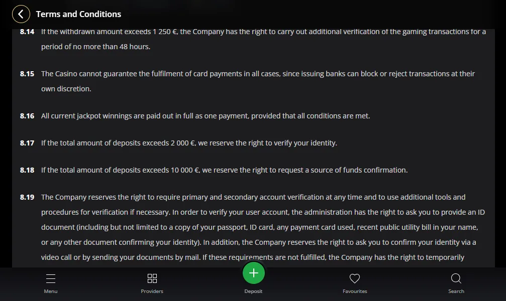 Screenshot of Lex's withdrawal section and limits