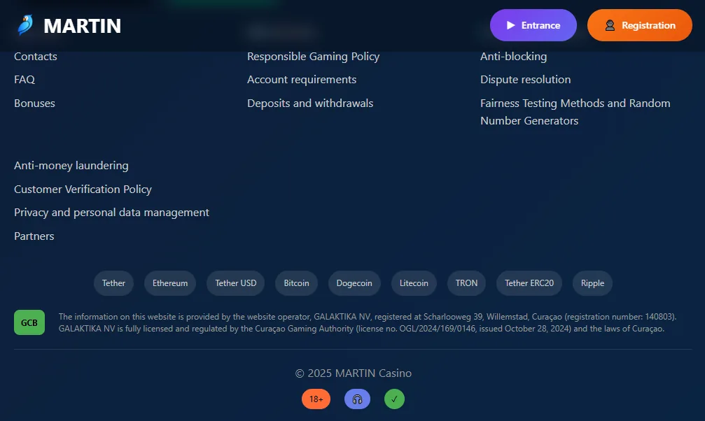 Screenshot of Martin's cashier and payment methods