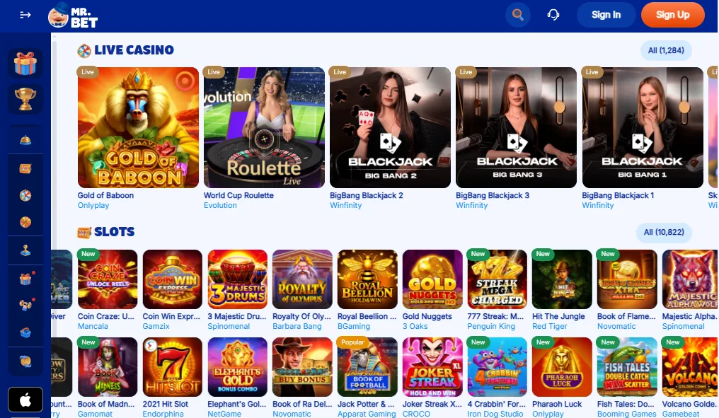 Screenshot of Mr.Bet's games lobby