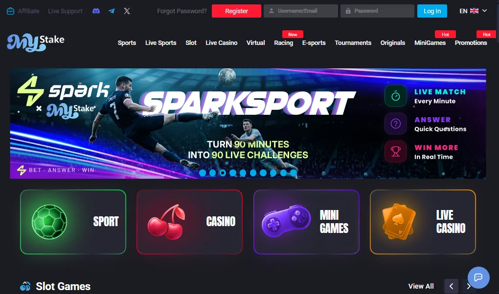 Screenshot of MyStake's homepage