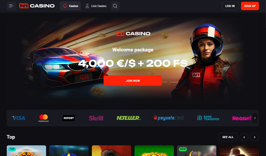 Screenshot of N1 Casino's welcome bonus offer