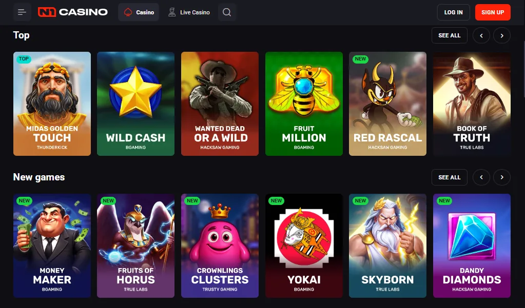 Screenshot of N1 Casino's games lobby