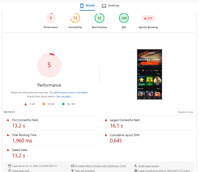 Screenshot of N1 Casino's mobile site