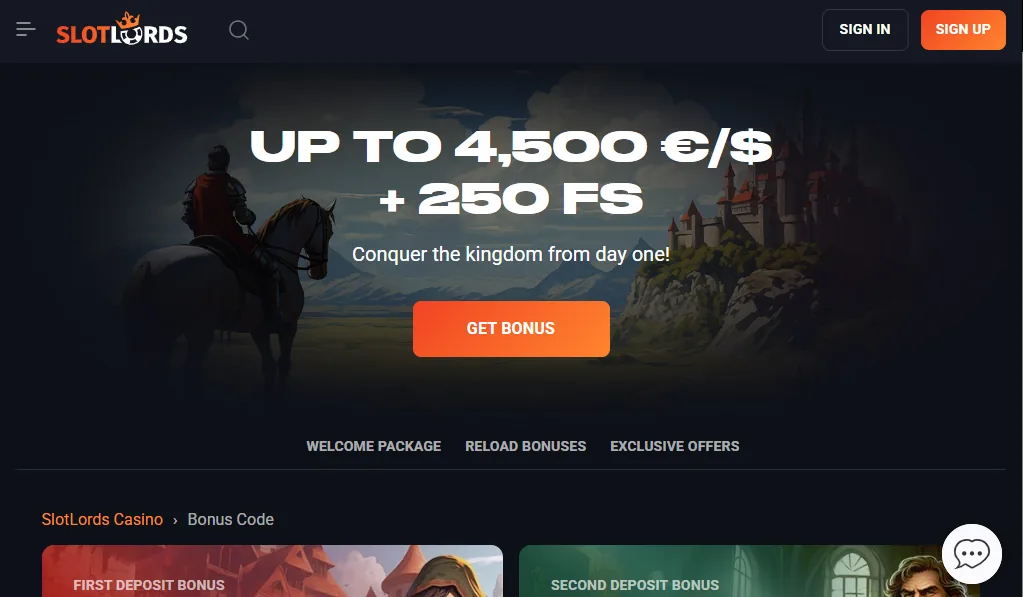 Screenshot of Slot Lords's welcome bonus offer