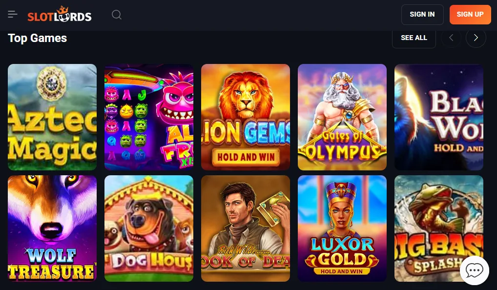 Screenshot of Slot Lords's games lobby
