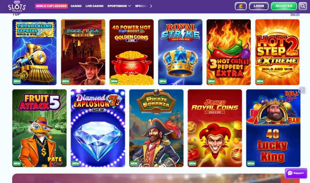 Screenshot of Slots Palace's games lobby