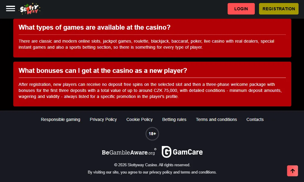 Screenshot of Slottyway's footer licence and regulator details