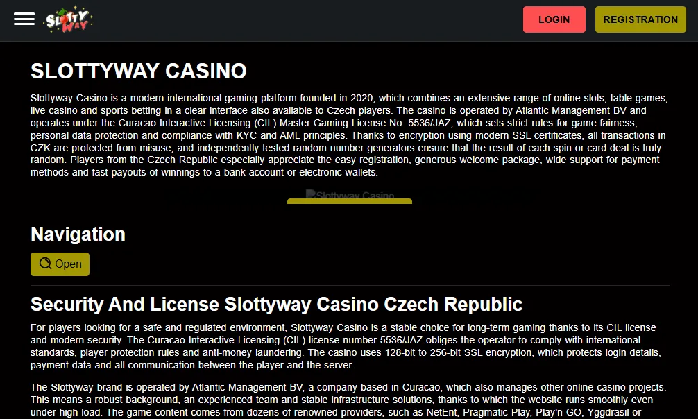 Screenshot of Slottyway's homepage