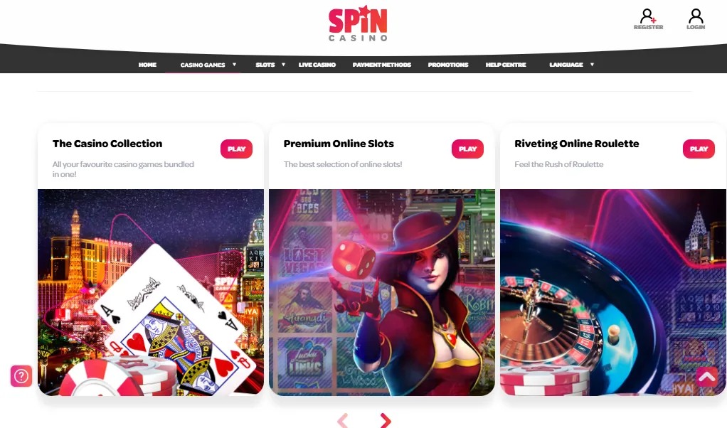 Screenshot of Spin Casino's games lobby