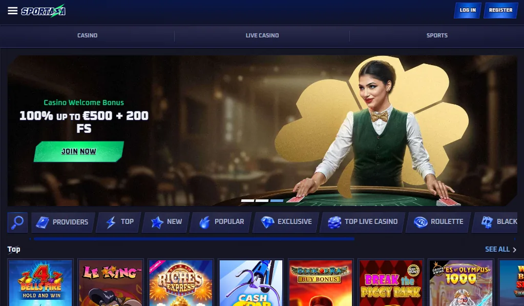 Screenshot of Sportaza's homepage