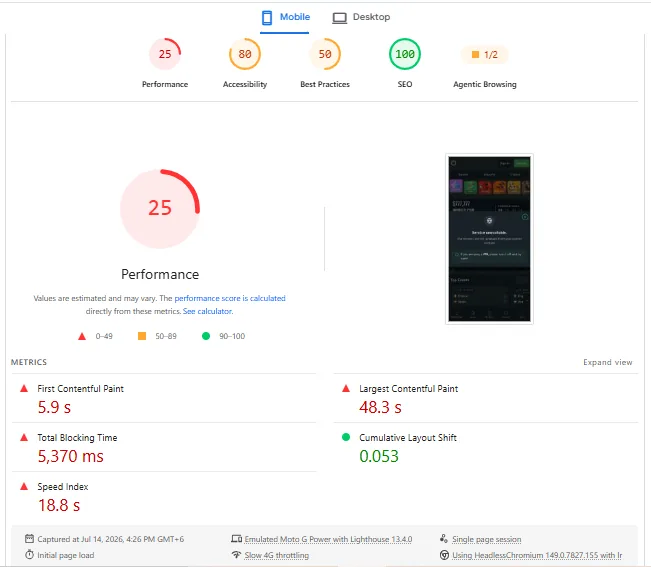 Screenshot of Sportsbet.io's mobile site