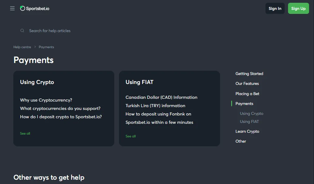 Screenshot of Sportsbet.io's withdrawal section and limits