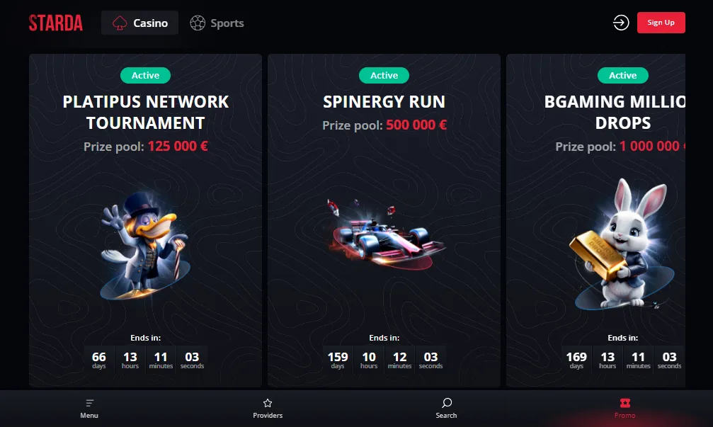 Screenshot of Starda's welcome bonus offer