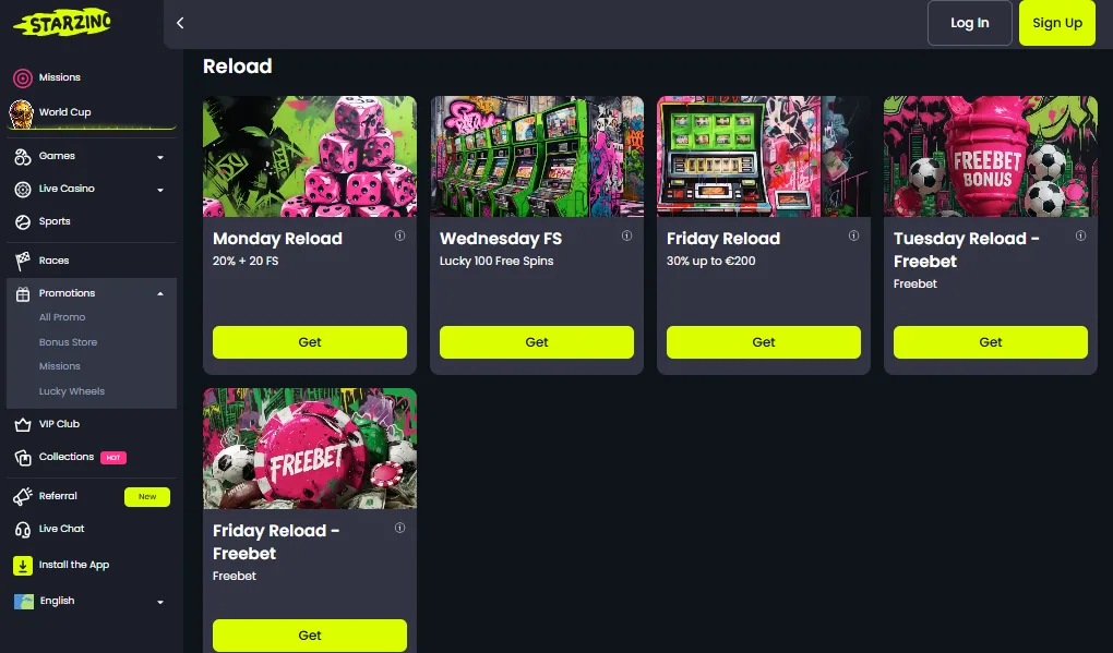 Screenshot of Starzino's welcome bonus offer