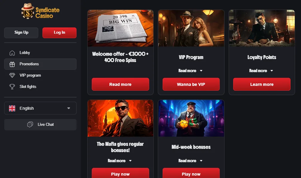 Screenshot of Syndicate Casino's welcome bonus offer
