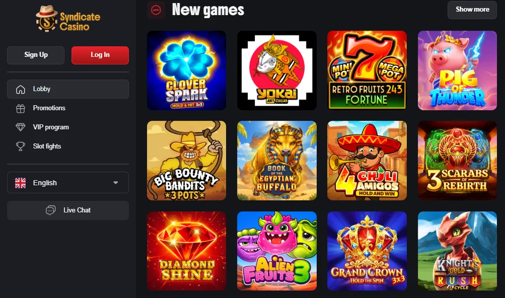 Screenshot of Syndicate Casino's games lobby