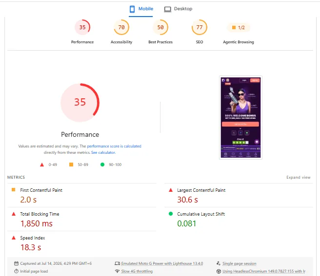 Screenshot of TrustDice's mobile site