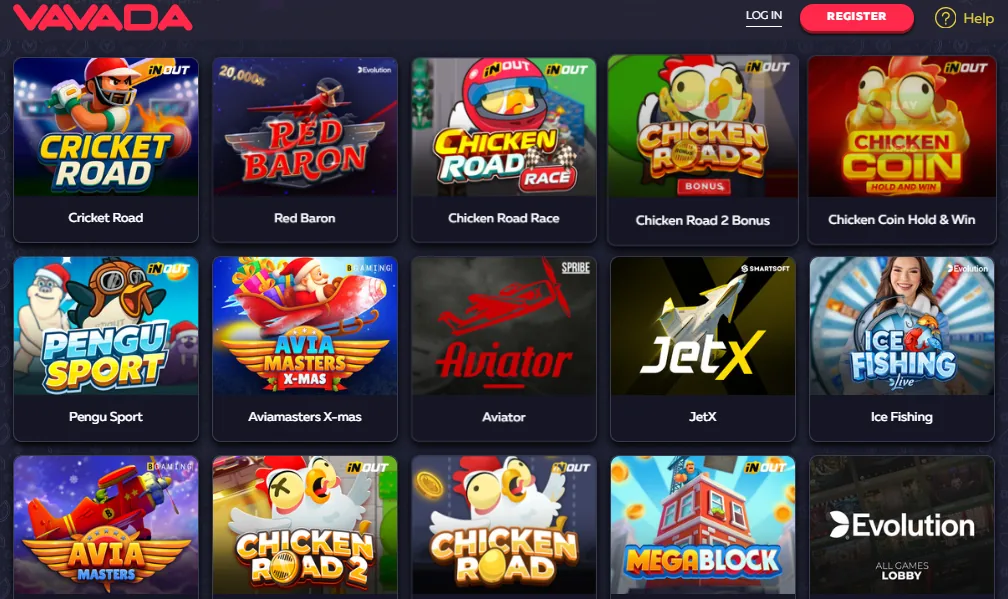 Screenshot of Vavada's games lobby