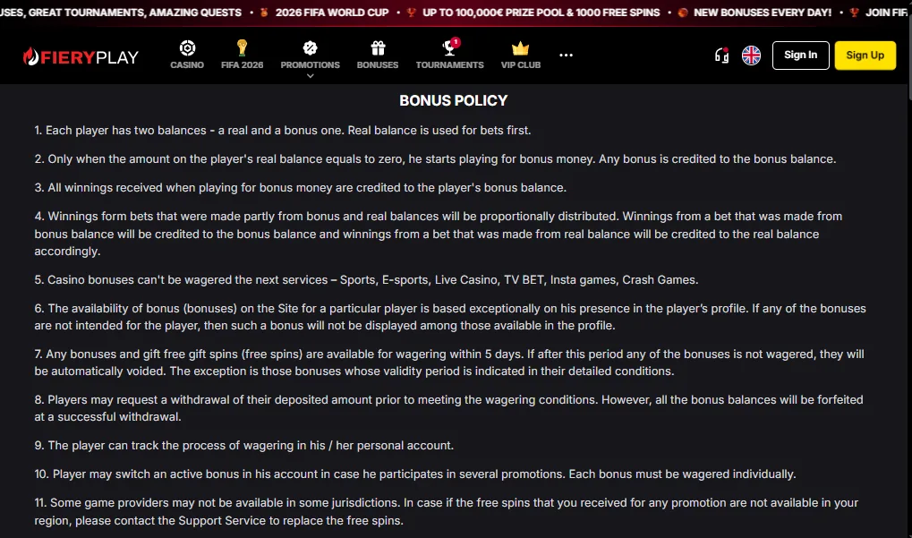 Screenshot of VulkanSpiele's bonus terms and wagering requirements