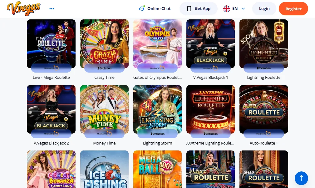 Screenshot of Vulkan Vegas's games lobby