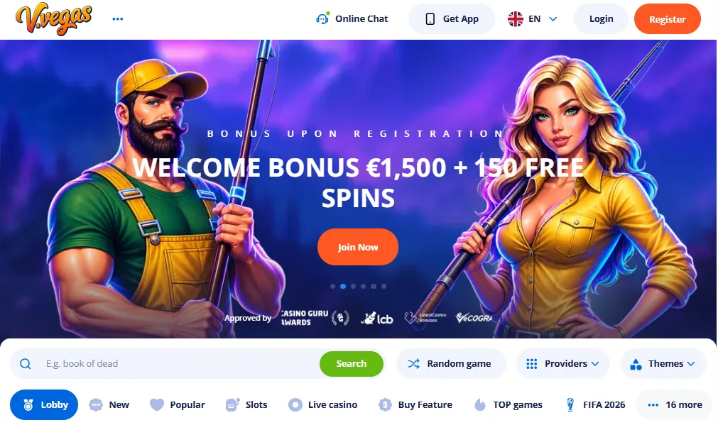 Screenshot of Vulkan Vegas's homepage
