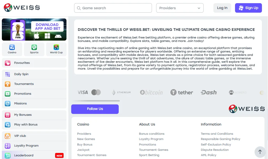 Screenshot of Weiss's cashier and payment methods