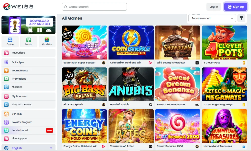 Screenshot of Weiss's games lobby