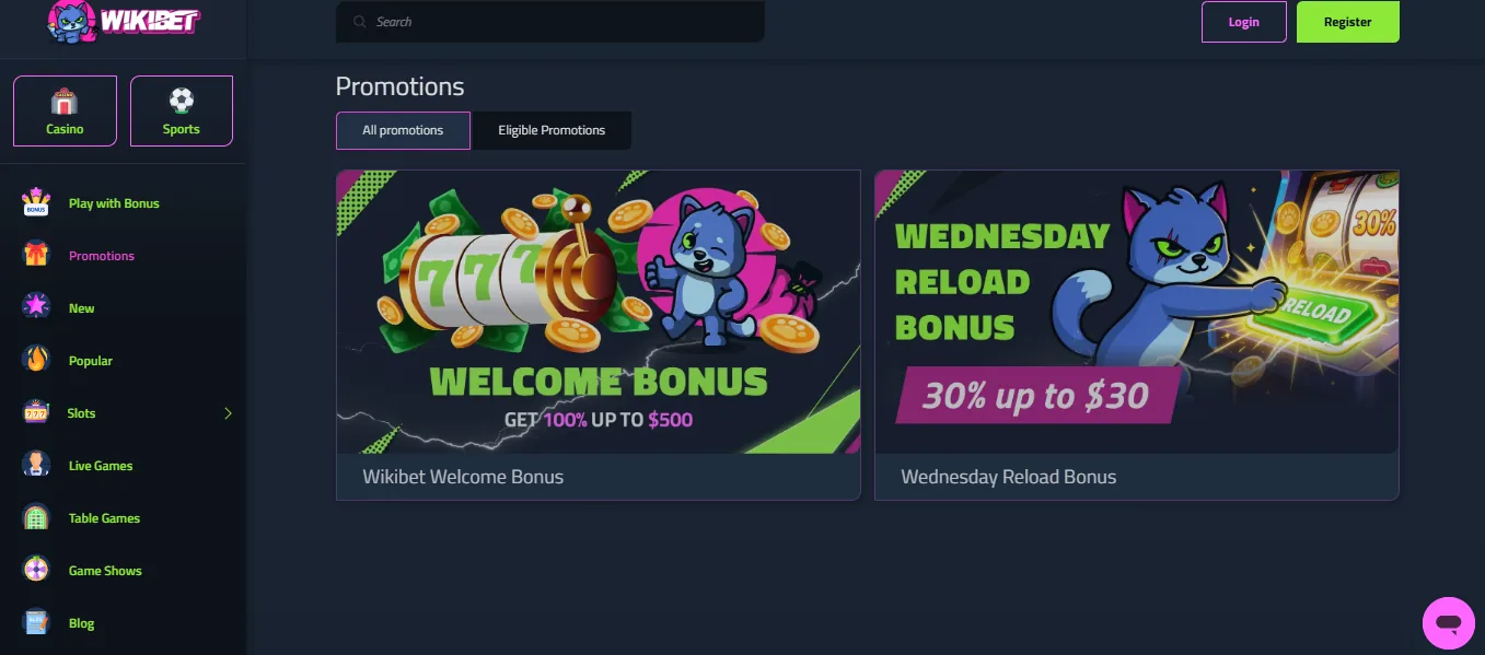 Screenshot of Wikibet's welcome bonus offer