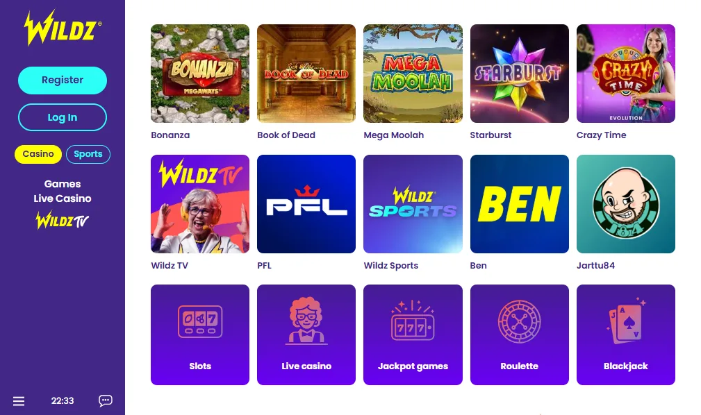 Screenshot of Wildz's games lobby