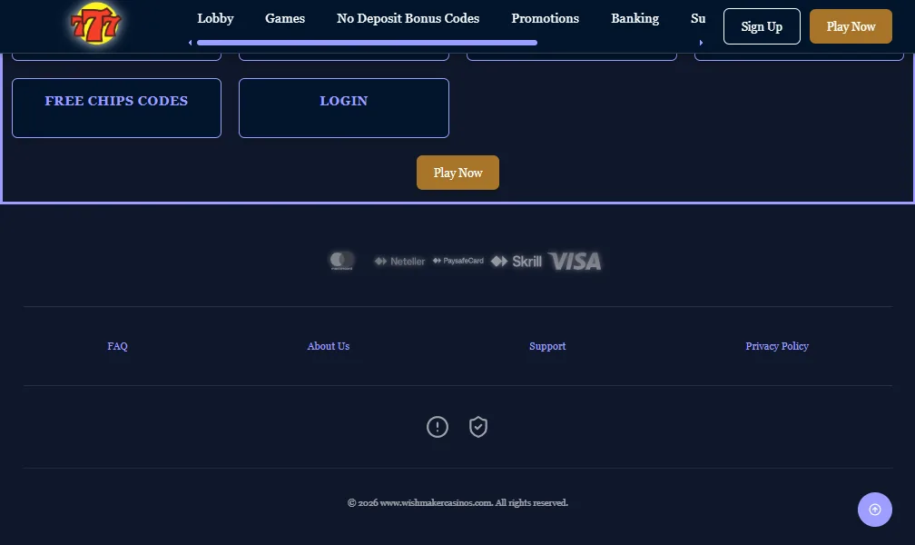Screenshot of Wishmaker's footer licence and regulator details