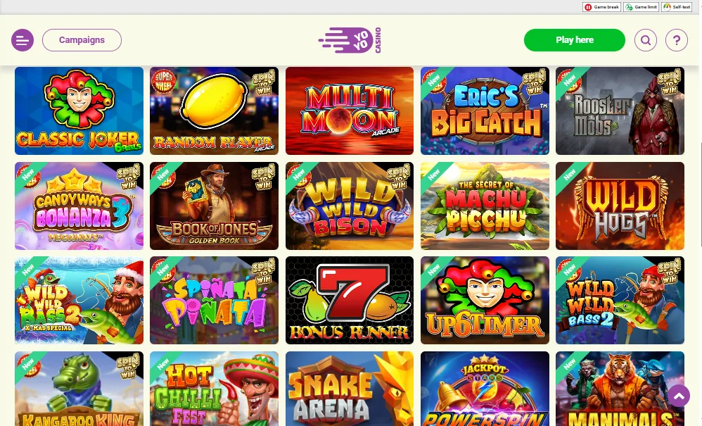 Screenshot of YoYo Casino's games lobby