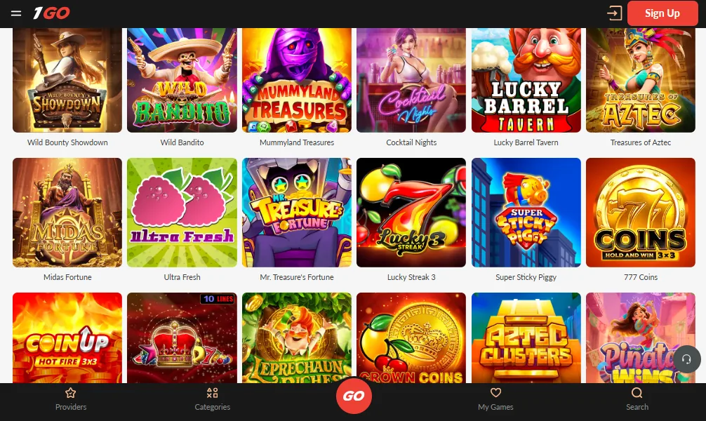 Screenshot of Igo Bet's games lobby
